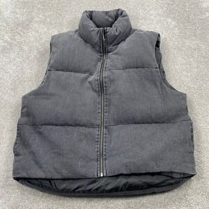 Khaki + Blue Puffer Vest Mens Large Black Denim Wash Quilted Zip Up Mock Neck